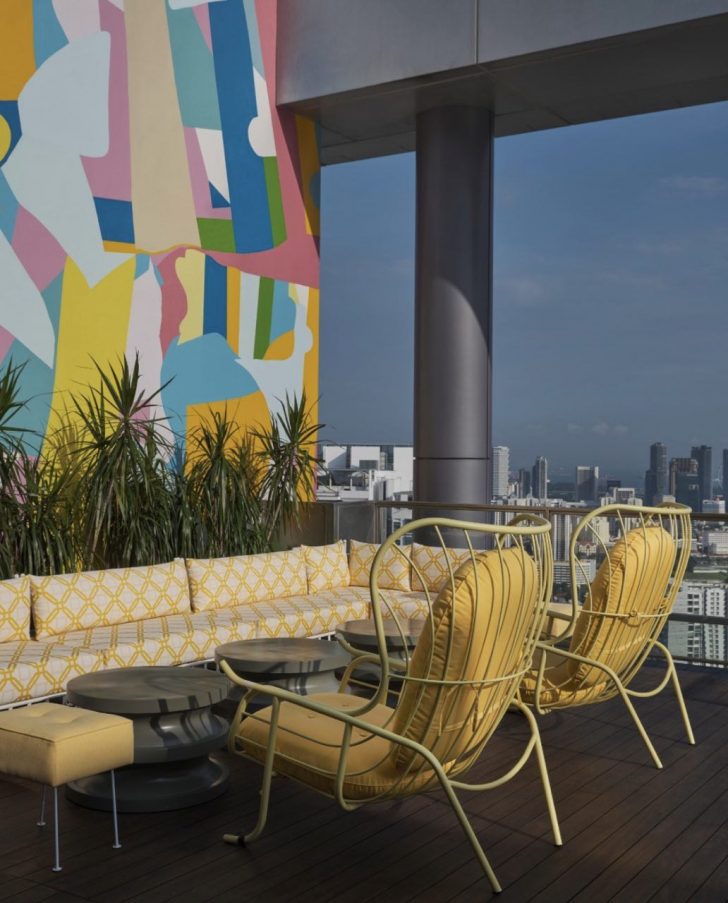 TROPICAL PALM SPRINGSINSPIRED ROOFTOP BAR BY THE POOL WITH STUNNING