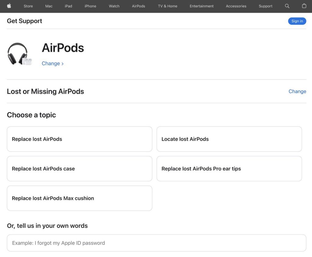 LOST AN AIRPOD? YOU CAN REPLACE THE LOST AIRPOD OR CASE AT APPLE STORES